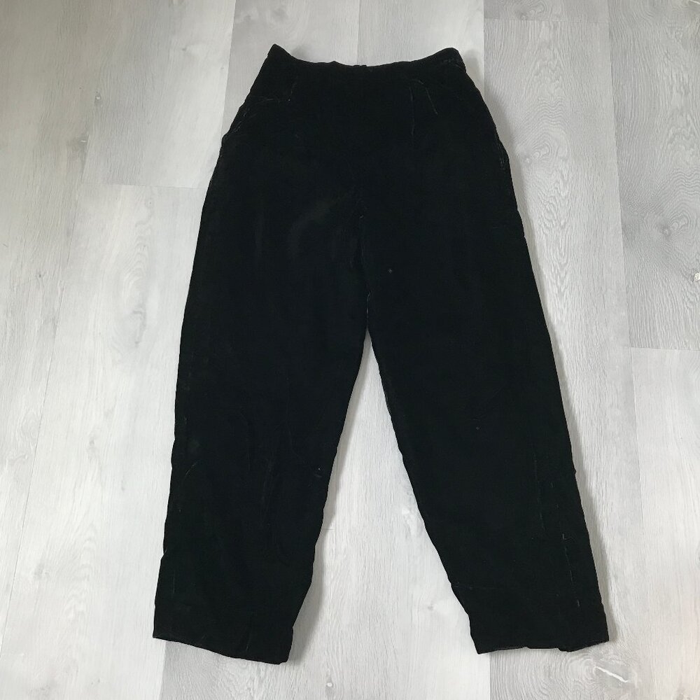 BOB MACKIE BLACK VELVET PLEATED TROUSERS ANKLE CROP WOMENS 10